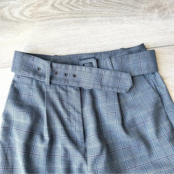 Frank And Oak Checked Pleated High Waist Cuffed Pants With Belt - Picture 2 of 13